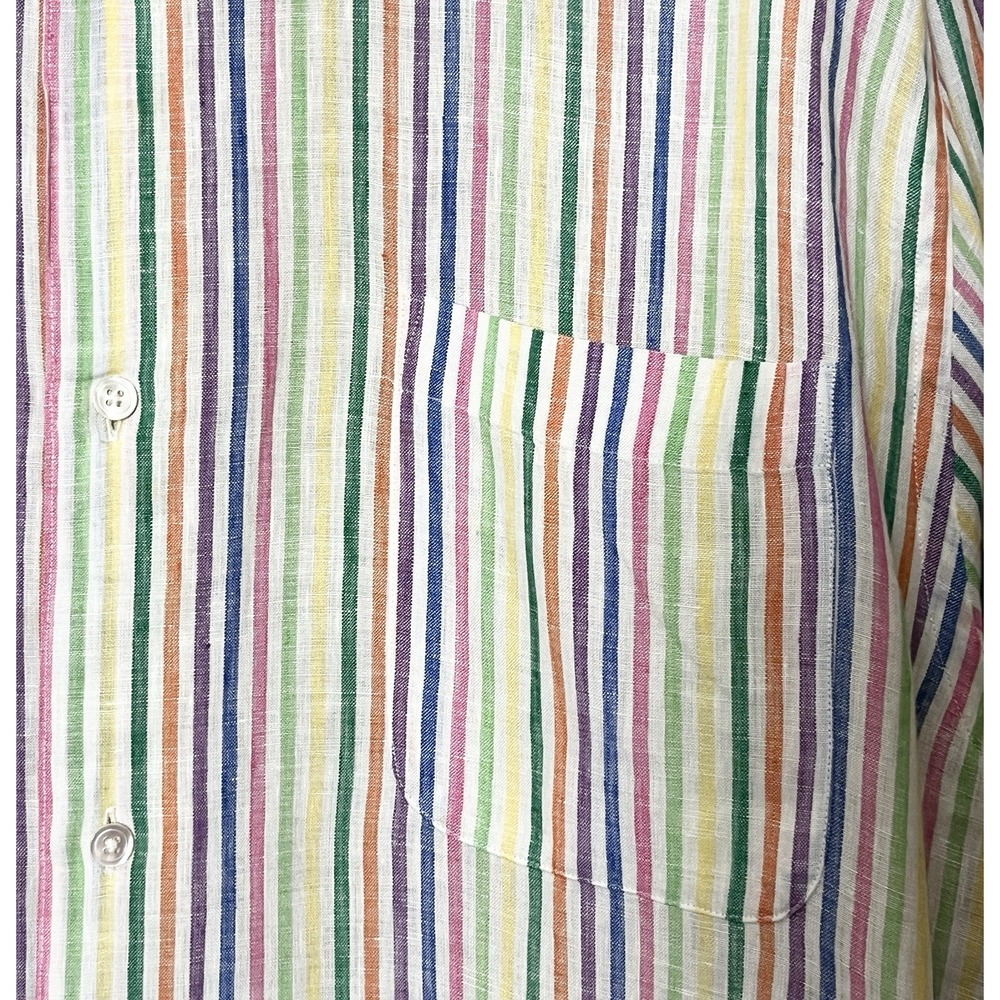 Grant Thomas Linen Button Up Shirt Men's XXL Rainbow Stripe‎ Maximalism Preppy